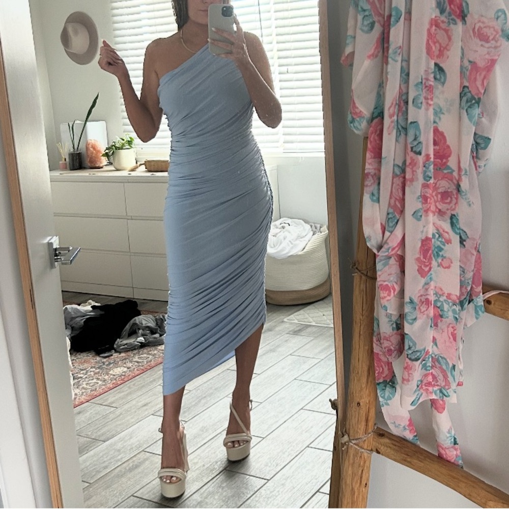 Norma Kamali One Shoulder Dress - Light Blue